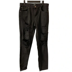 BOOHOO MENS DISTRESSED BLACK SKINNY JEANS